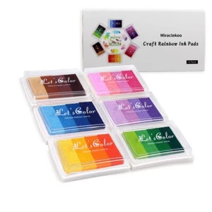 Craft Rainbow Ink Pads Washable Finger Ink Pad Set of 6 Multicolor Craft Stam... - Picture 1 of 7