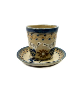 Set tazze e piattini ceramica vintage fatti a mano in Messico uccellini e fiori - Foto 1 di 19