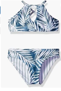 Splendid Girls' Crisscross High Neck Bikini Top and Retro Bottom Set 10 7822 - Picture 1 of 3