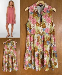 VELVET HEART Floral 100% Linen Sleeveless Shirt Dress S M? Tiered Spring Summer - Picture 1 of 5