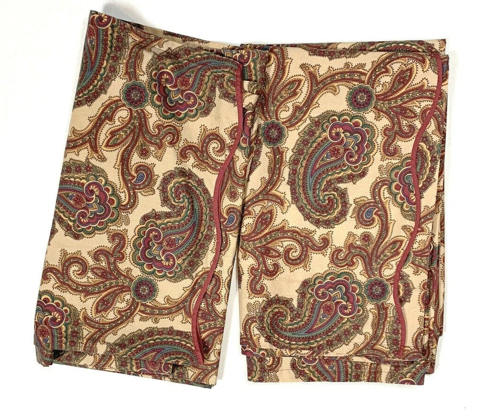 Vintage Custom Paisley Curtains Drapes Scalloped 2 Panels Purple Brown Tan 92 - Image 1 of 4