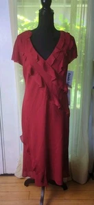 Amanda Lane Red Ruffle Deep V-neck Dress Size 14 NWT - Picture 1 of 11