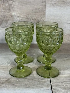 Imperial Glass Provincial Green Thumbprint 4.5" Wine Glasses Set Of 4 Vintage - Picture 1 of 9