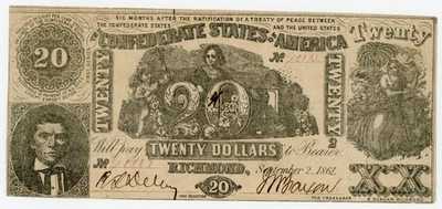 1861 $20 Confederate States of America T-20 Banknote - Image 1 of 2