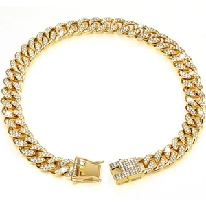 Chain Diamond Cuban Collar Walking Metal Chain Collar with Design Secure Buckle - Picture 1 of 7