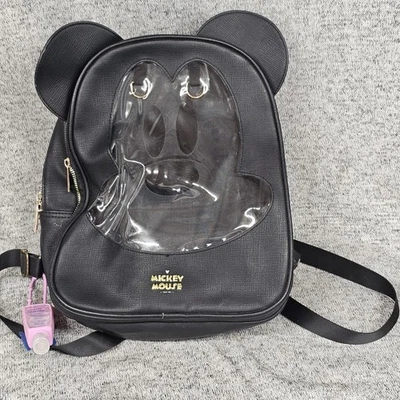 Disney Mickey Mouse Mini Backpack Black Faux Leather Bioworld Ears Clear Window - Image 1 of 4