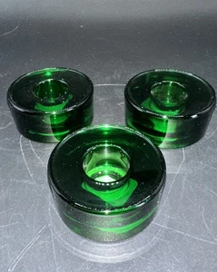 Crate And Barrel Green Glass Taper Holder Set Of 3 - Picture 1 of 6