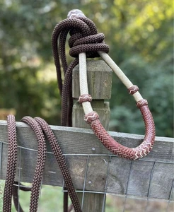 Bosal de cuero crudo natural con caballo Mecate de nailon marrón tamaño Bitless Hackamore - Imagen 1 de 8