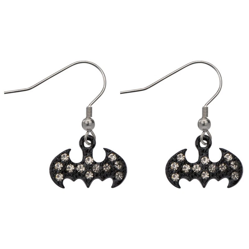 INOX 316L Stainless Steel Dangle Batman Earrings with Gems - Image 1 of 1