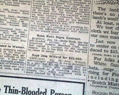 Early Babe Ruth Boston Red Sox 1 Year Contract Signing 1918 New York Newspaper - Image 1 of 4