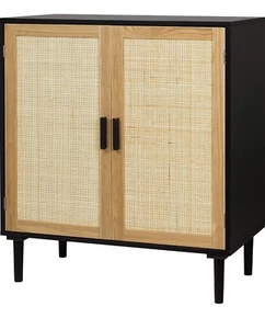 Sideboard Buffet Cabinet, Kitchen Storage Cabinet with Rattan Decorated Doors, - Picture 1 of 10