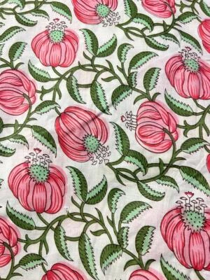5 Yard Hand Block Print Handmade Cotton Indian Natural Sanganeri Print Fabric. - Image 1 of 4