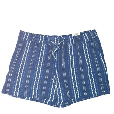 Pantalones cortos de chándal Style & Co para mujer de tiro medio a rayas azules grandes Foto 1 de 4