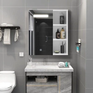 Weißes Badezimmer Spiegelschrank Wand montiert 1Door Storage Cupboard w / LED - Bild 1 von 11