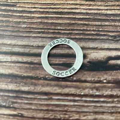 New Sterling Silver .925 SOCCER Double-Sided Affirmation Circle Ring Charm - Image 1 of 2