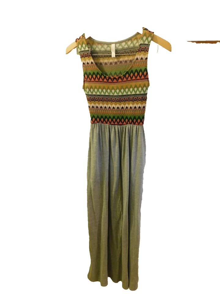 Maxi Vestido Xhilaration Retro S Bordado Naranja Verde Rayas Gris Sólido Falda Foto 1 de 4