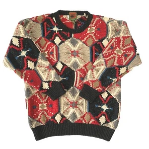 Boston Traders Large Wool Sweater Pullover Geometric Ltd Edition Hong Kong Vtg - Picture 1 of 4