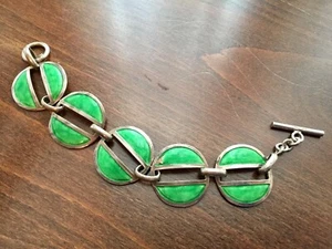 Braccialetto Argento 800 E Smalto Verde Vintage anni '70 punzone 800 - Foto 1 di 5