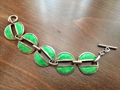 Braccialetto Argento 800 E Smalto Verde Vintage anni '70 punzone 800 - Immagine 1 di 4