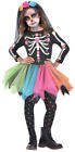 Day of the Dead Girls Fancy Dress Skeleton Bones Halloween Childrens Kid Costume