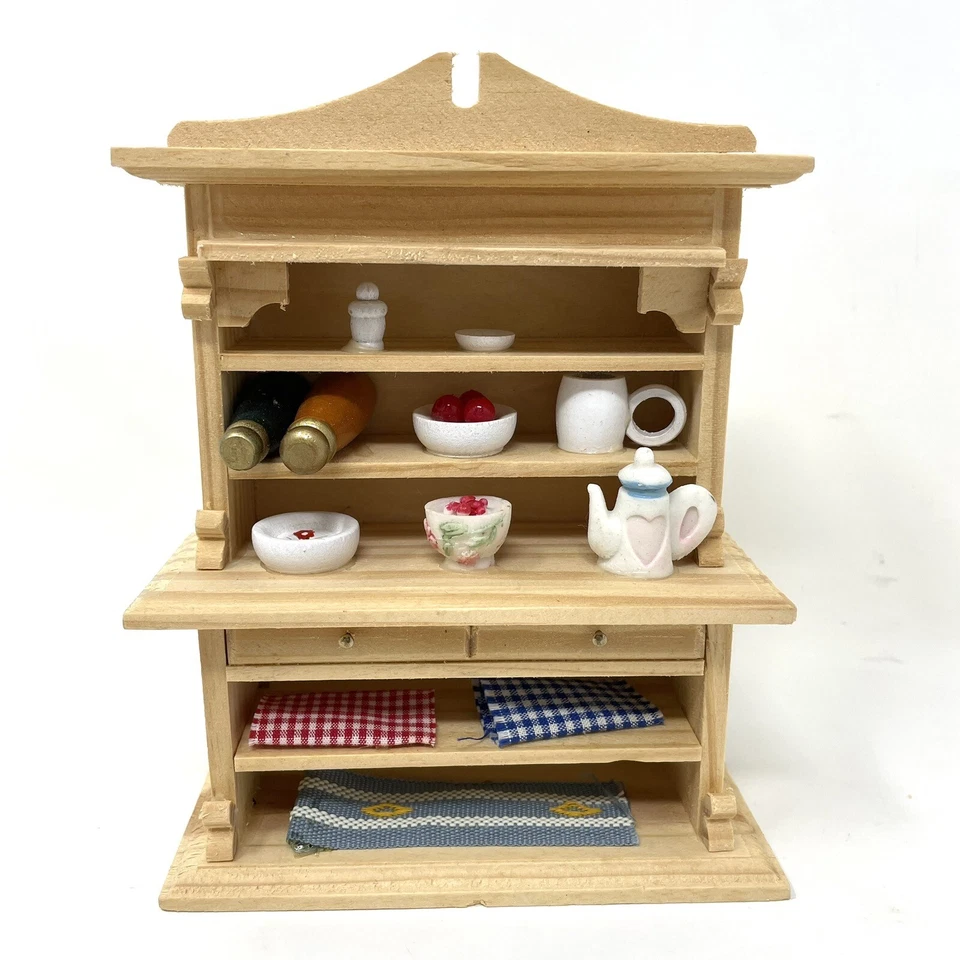 Armario despensa de madera miniatura para casa de muñecas Hutch escala 1:12 y accesorios Foto 1 de 4