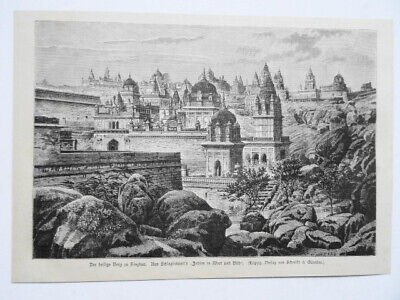 Der Heilige Berg Zu Singhur. Indien,  Holzstich Von 1879 • 1€