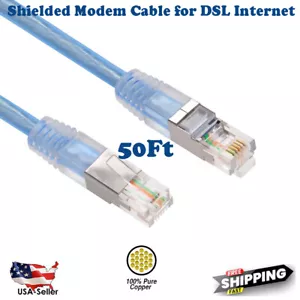 50FT RJ11 6P4C Shielded Telephone Phone Line Cable Cord Modem DSL Internet Fax - Picture 1 of 5