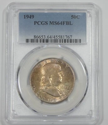 1949 Franklin Half Dollar CERTIFIED PCGS MS 64 Full Bell Lines Silver 50c - Image 1 of 4