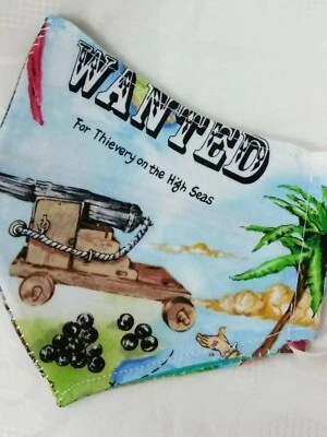 Face Mask Pirate Island print Washable Reusable mask two Layers cotton fabric - Image 1 of 4