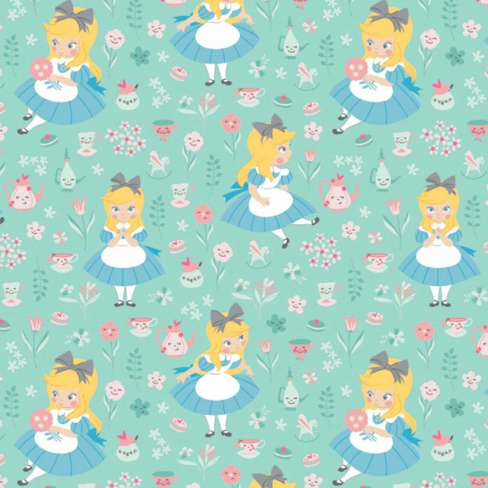 Alice in Wonderland II Teal Blue Yellow Fabric by Camelot Fabrics~ By The Yard - Image 1 of 1
