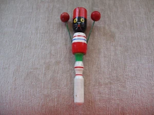 Vintage Halloween Wooden Cat Double Noisemaker Clacker Horn 1950's 60's Japan - Picture 1 of 13