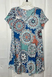 Jodifl Fun Bright Print Short Sleeve Summer Dress Pockets Beachy Sz Medium - Picture 1 of 11