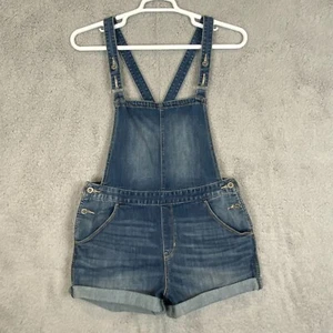 Levis Denizen Jean Shortalls Womens Large Blue Cuffs Stretch Overall Shorts - Picture 1 of 14