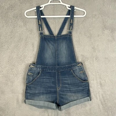 Levis Denizen Jean Shortalls Womens Large Blue Cuffs Stretch Overall Shorts - Image 1 of 4
