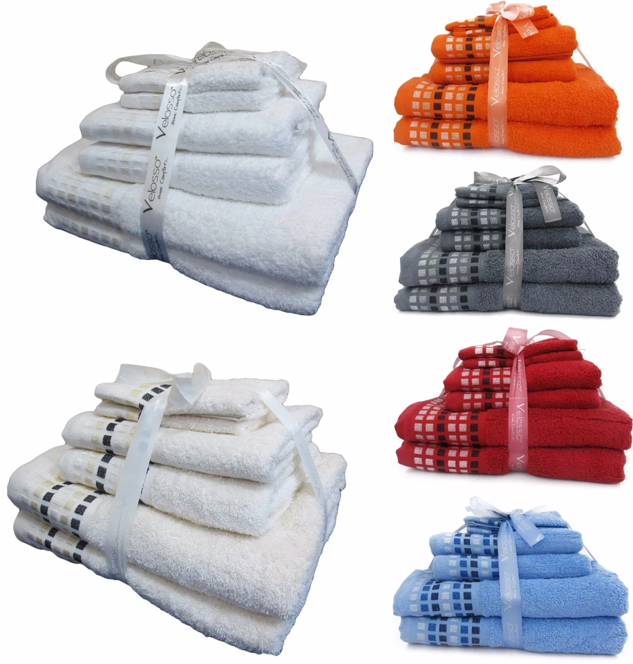 6pc Luxury 100% Pure Cotton Mosaic Bale Set Face Hand Bath Set Orange Cream Red - Image 1 of 1