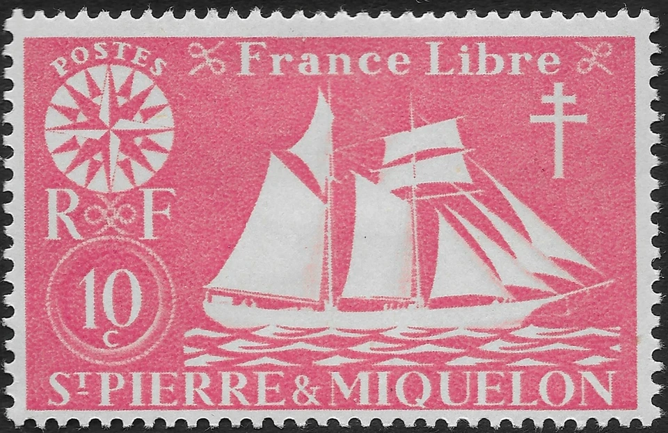 St Pierre and Miquelon 1942 10c Sailing Ship Mint Stamp  LBX) - Image 1 of 1