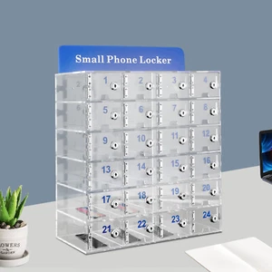 Clear Acrylic Cell Phone Locker Box Storage Cabinet Pocket w/ Door Lock 24 Slots - Picture 1 of 23