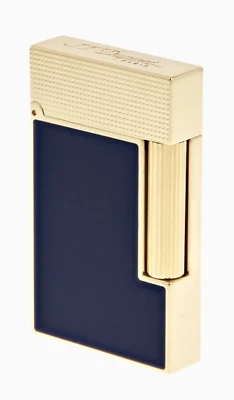 S.T. Dupont Line 2 Accendino Ping Perfetto, Lacca Blu e Oro, C16457, Nuovo Con Scatola - Immagine 1 di 4
