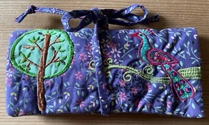 Boho Purple Cotton Glasses Case / Purse with Ties - Peacock Design - Picture 1 of 6