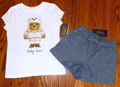 JUEGO DE 2 PANTALONES CORTOS POLO RALPH LAUREN AUTÉNTICOS NIÑAS ORIGINALES NUEVOS Talla 5, Nuevos con Etiquetas Foto 1 de 3