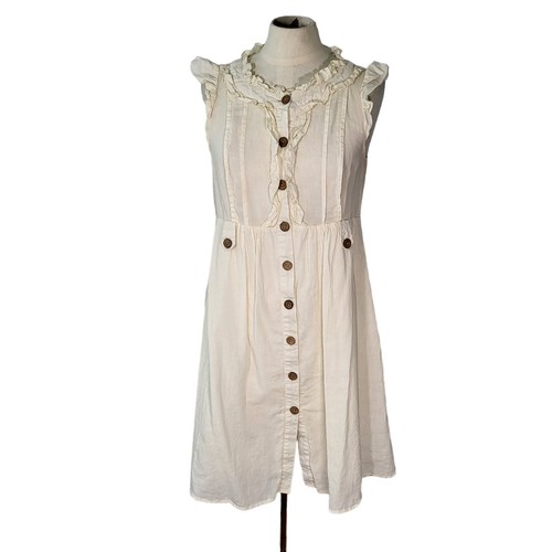 OFF WHITE Abito da giorno donna taglia media bottoni davanti manica volant colletto bianco sporco