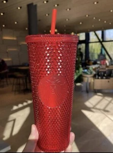 Starbucks China Red Bling Diamond Studded Cup Tumbler 24oz Overseas 2021 Limited - Picture 1 of 11