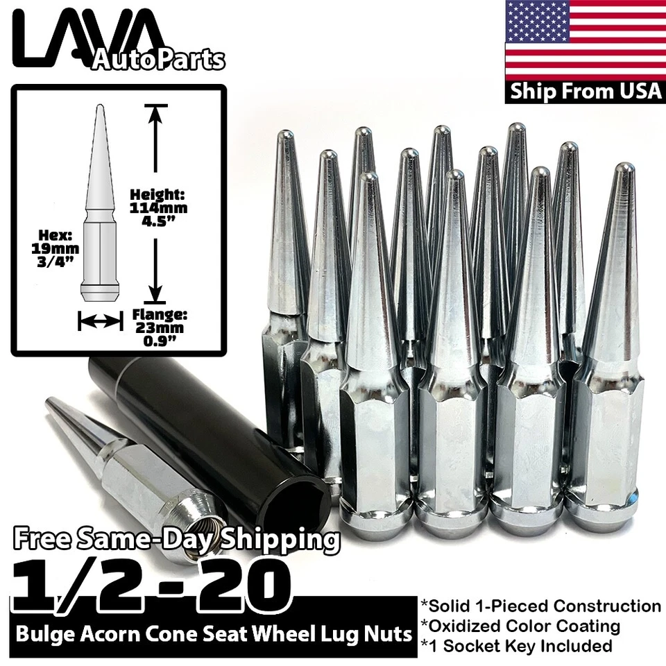 20x Tuerca de clavo cromada 1/2-20 apta para Ford Ranger Crown Victoria Lincoln MKT MKX Foto 1 de 4