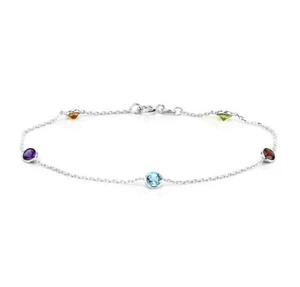 14K White Gold Round Gemstones Anklet Bracelet 11 Inches - Picture 1 of 2