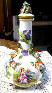 Antica bottiglia profumo porcellana floreale Meissen/Carl Thieme - 1850 circa - Foto 1 di 15