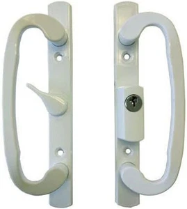 Juego de manijas de puerta de patio de vidrio corredizo, tipo mortaja, posición A, con llave, blanco - Imagen 1 de 3