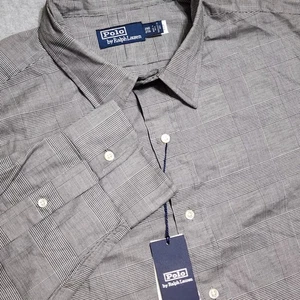 Camisa Polo Ralph Lauren Para Hombres 2XB Gris Sarga Lijada L/S Abotonada Pata de Gallo NUEVA - Imagen 1 de 12