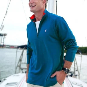 NWOT The Hamptons Harbor 1/4 Zip Pullover Sweatshirt XXL 2XL Pima Blue $140 - Picture 1 of 13
