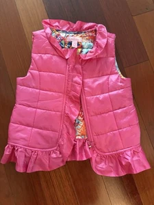 Lilly Pulitzer Cypress Ruffle Girls Pink Puffer Vest S Small 4 5 - Picture 1 of 9