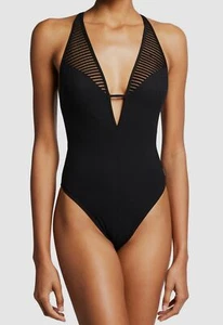 $275 Shan Women's Black Solid Stretch Monika One-Piece Swimsuit Swimwear Size 6 - Picture 1 of 3